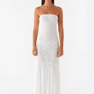 Pepper Mayo Strapless White Lace Maxi Dress